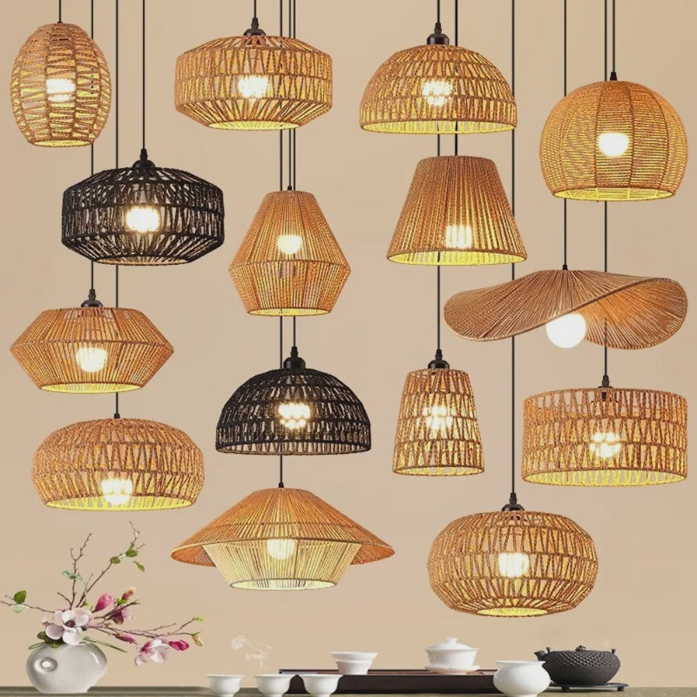 Handgeweven Rotan Hanglamp - Boho Stijl Papier Touw Plafondlamp voor Woonkamer & Slaapkamer