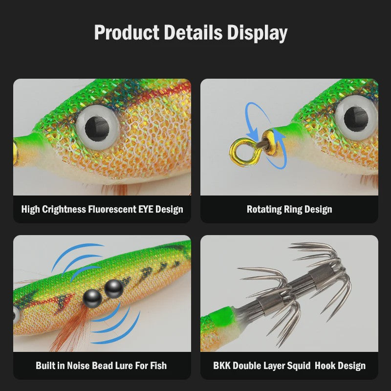 Leydun EGI Vis Lures Set - 6 Stuks 110mm - Luminous & UV Coating - Voor Zeebaars, Inktvis & Octopus