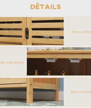 Bamboo Badkamerkast met 3 Niveaus en Dubbele Lameldeuren - 68x32x86 cm - Natuurlijk