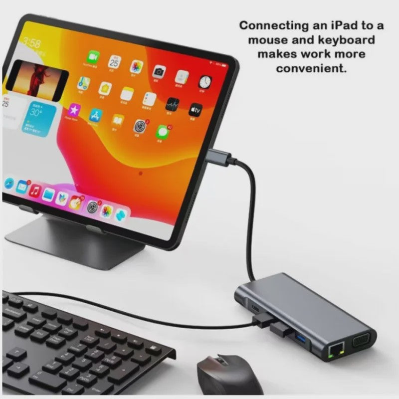 11-in-1 USB-C Hub: Netwerk, HDMI, VGA, USB 3.0 & Kaartlezers voor MacBook
