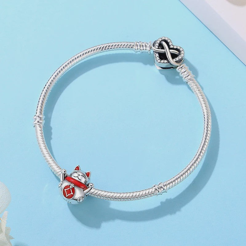 925 Sterling Zilveren Bedel Lucky Cat - Chinees Nieuwjaar & Japanse Stijl Hanger voor Dames Armbanden & Kettingen