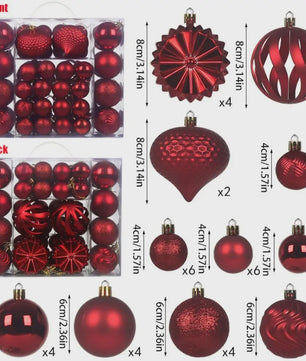48-delige Set Kerstballen Plastic - Effen Kleur & Diverse Maten (4/6/8cm) voor Kerstboom Decoratie