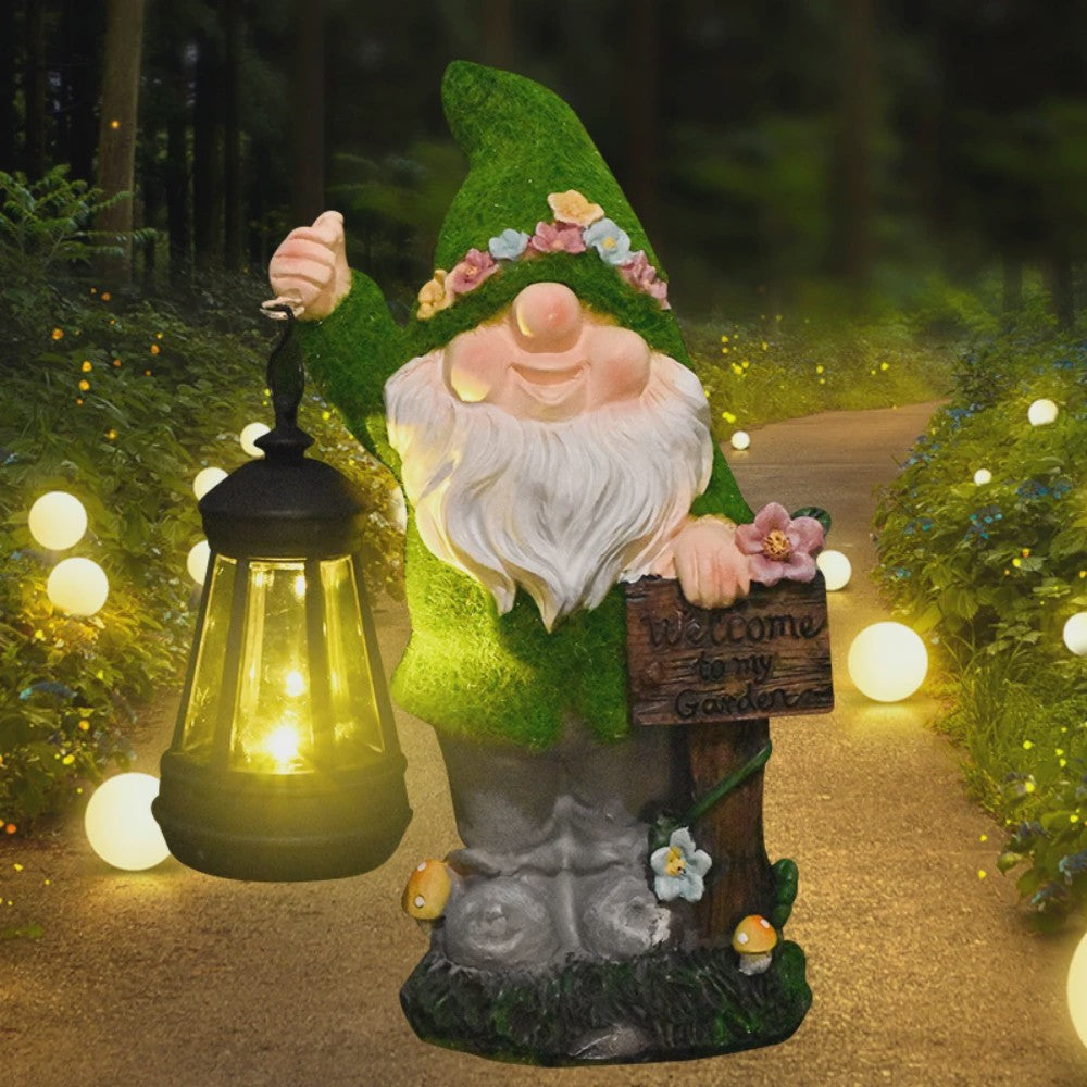 Vrolijke Tuinkabouter met Solar Lantaarn - Decoratie voor Tuin & Terras