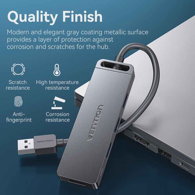 Vention USB 3.0 Hub met 4 Poorten - Hoge Snelheid & Brede Compatibiliteit