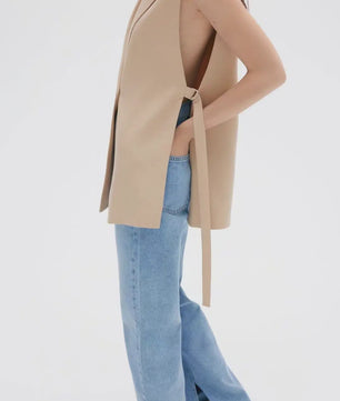 Dames Y2K Mouwloos Vest met Notch Kraag en Tailleband - Chic & Casual