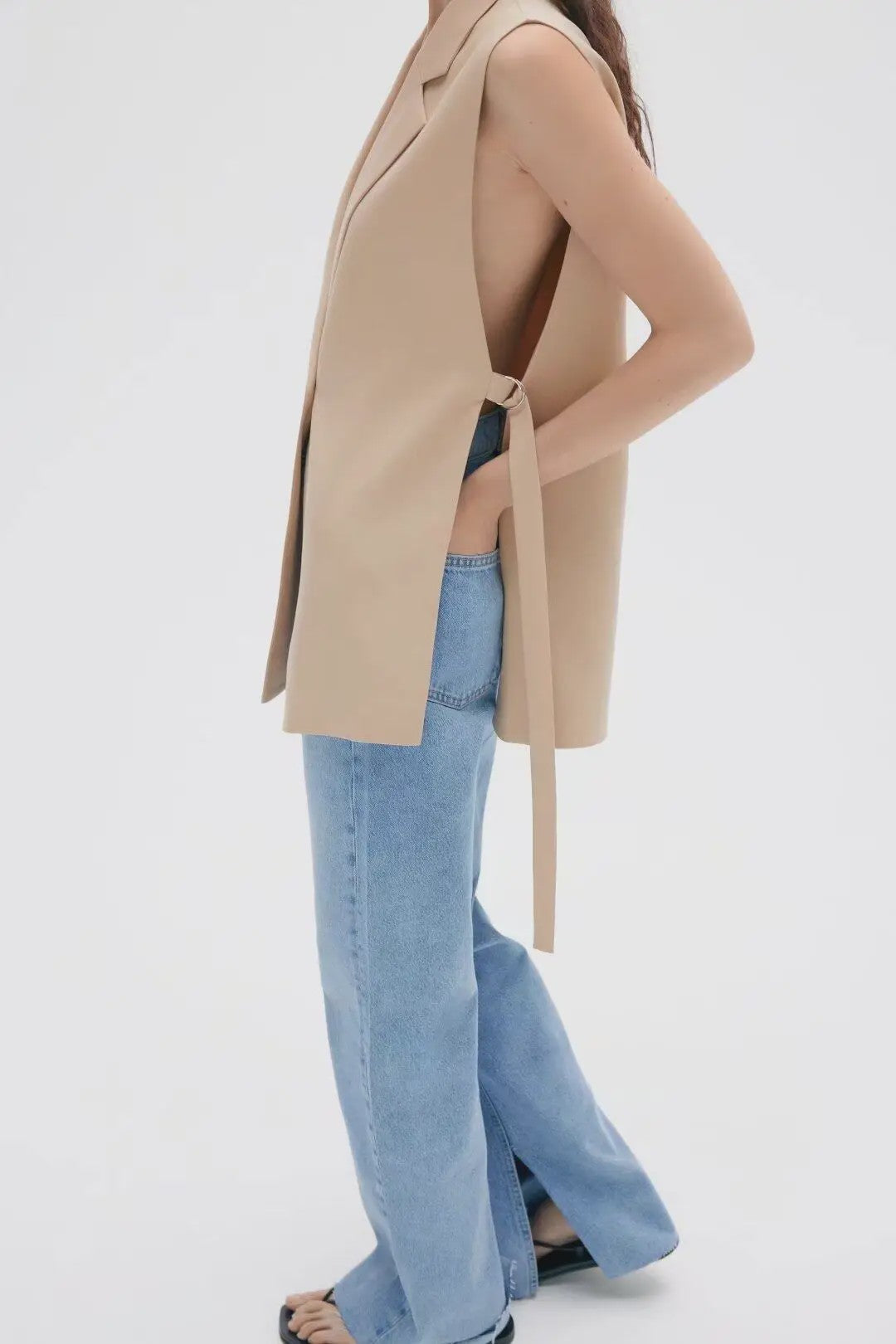 Dames Y2K Mouwloos Vest met Notch Kraag en Tailleband - Chic & Casual