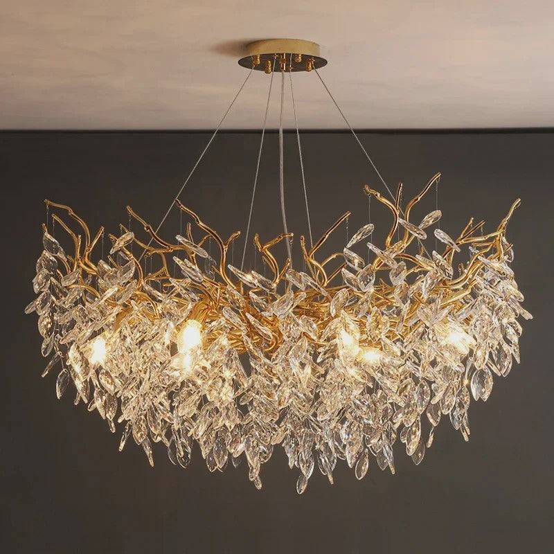 Luxe Gouden Kristallen LED Kroonluchter - Plafondlamp & Hanglamp voor Woonkamer, Eetkamer, Slaapkamer