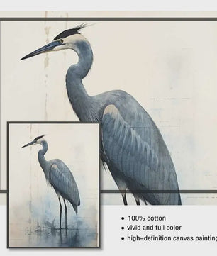 Minimalistische Blauwe Reiger Aquarel Poster - Stijlvolle Wanddecoratie