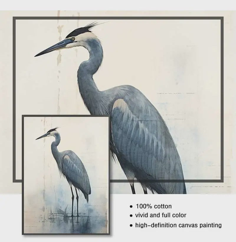 Minimalistische Blauwe Reiger Aquarel Poster - Stijlvolle Wanddecoratie