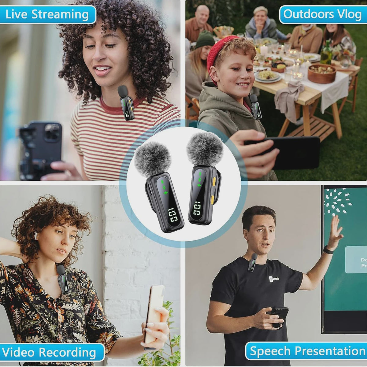 Draadloze Lavalier Microfoon Set met LED Display - Plug & Play voor Content Creators