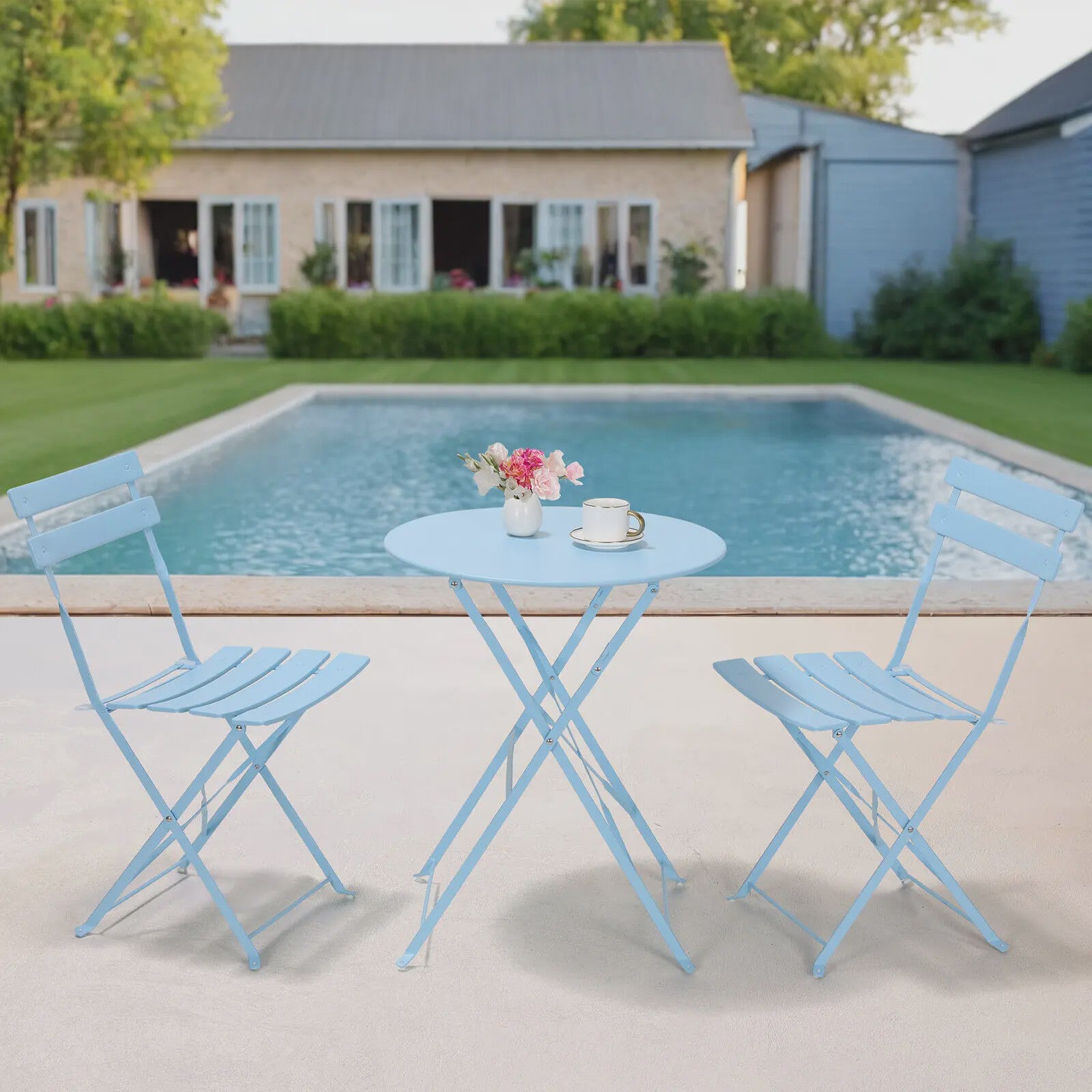 Inklapbare Bistro Set 3-delig Staal - Tuin, Balkon & Terras Meubilair