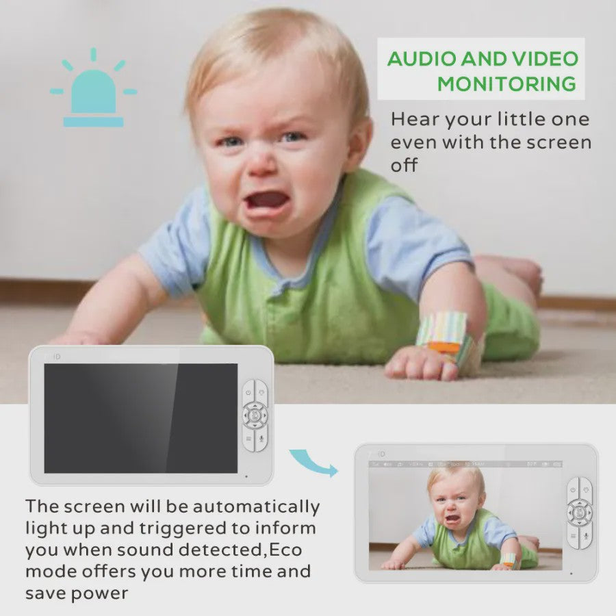 7" HD Babyfoon met 1080P IPS Beeldscherm, Ondersteuning voor 2 Camera's, 24u Batterij & 300m Bereik