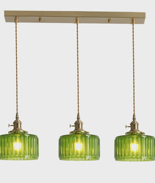 Vintage Groene Glazen Hanglamp - Nordic Stijl, Koperen Accent
