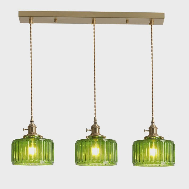 Vintage Groene Glazen Hanglamp - Nordic Stijl, Koperen Accent