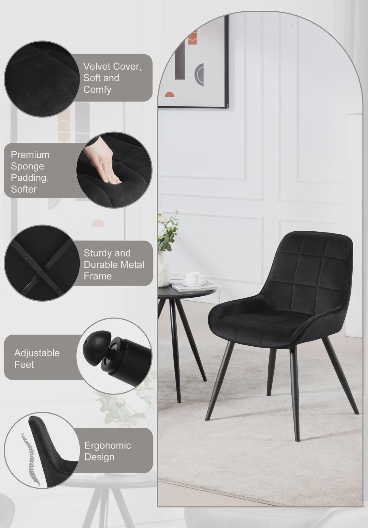 Set van 2 Ergonomische Velvet Eetkamerstoelen - Scandinavisch Design