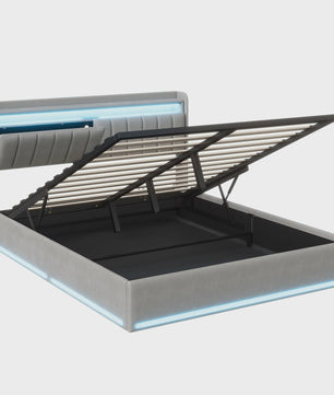 Luxe Gestoffeerd 140x200cm Bed met LED, USB & Hydraulische Opbergruimte