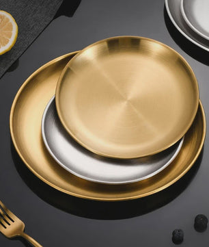 8-delige RVS Serveerschalen Set - Ronde Metalen Borden voor Diner, BBQ & Camping