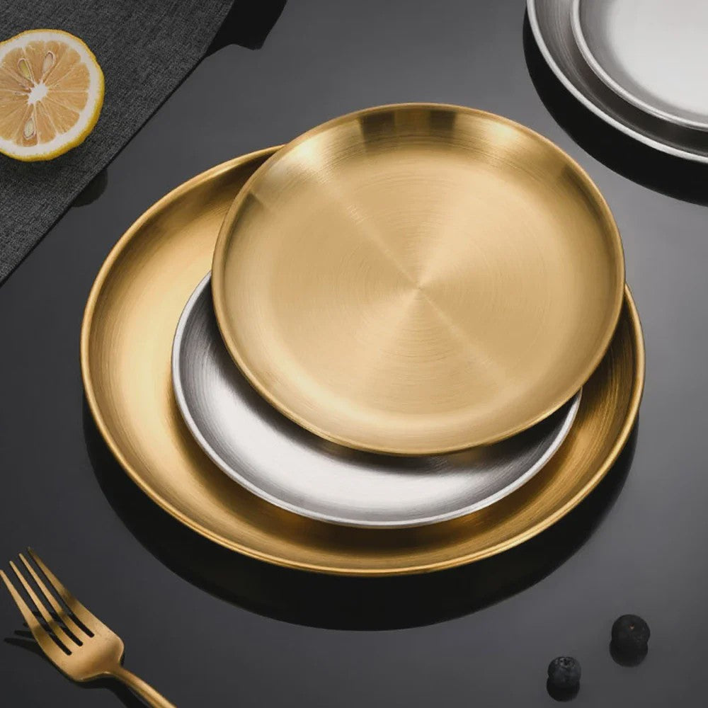 8-delige RVS Serveerschalen Set - Ronde Metalen Borden voor Diner, BBQ & Camping