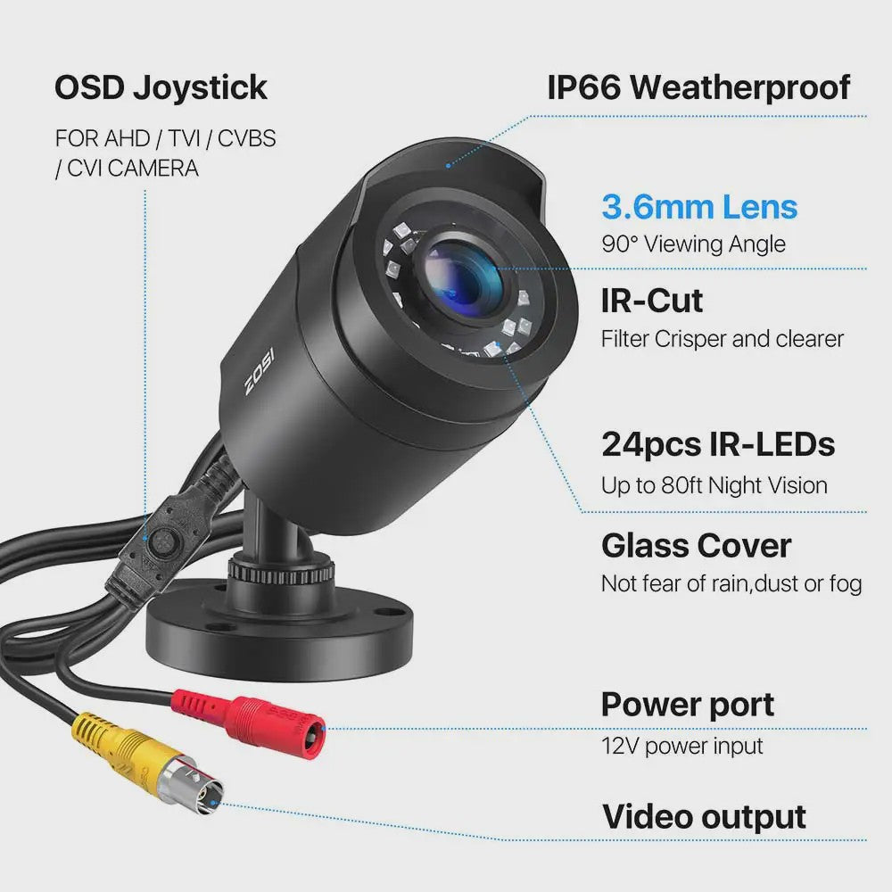 ZOSI 1080p HD Beveiligingscamera Buiten/Binnen - 4-in-1 TVI/CVI/AHD/CVBS