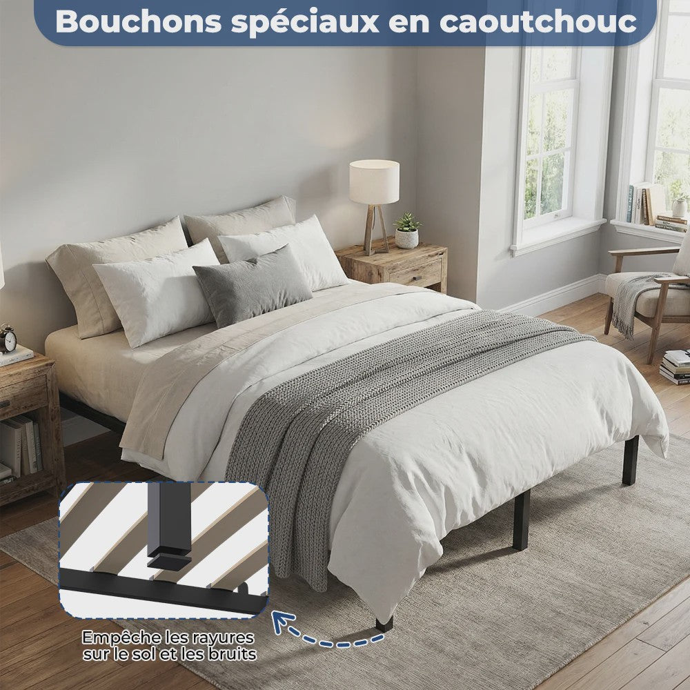 Zwevend Metalen Bedframe 90x200/140x200 cm met Houtlook Hoofd- en Voetbord | Industriële Stijl & 27cm Opbergruimte