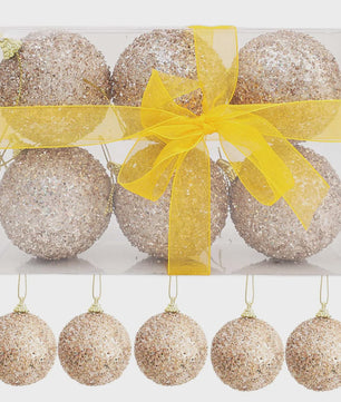 Kerstballen Champagne Goud Glitter 6cm - Set van 6, 12, 18, 24 of 30 stuks