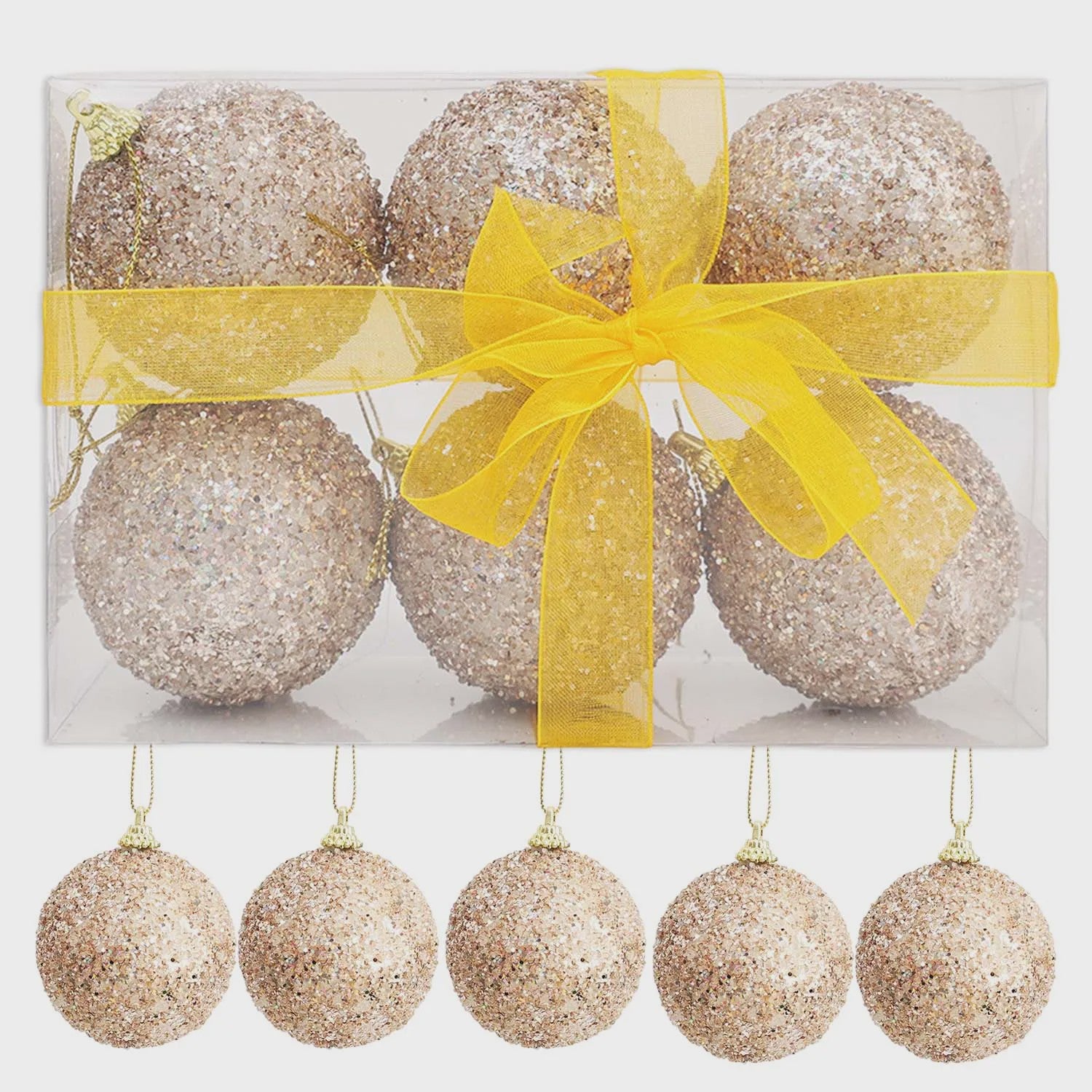 Kerstballen Champagne Goud Glitter 6cm - Set van 6, 12, 18, 24 of 30 stuks