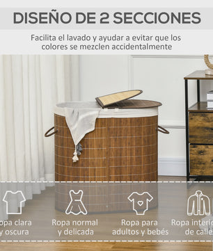 Homcom Bamboe Wasbox met Deksel en 2 Compartimenten - 100L
