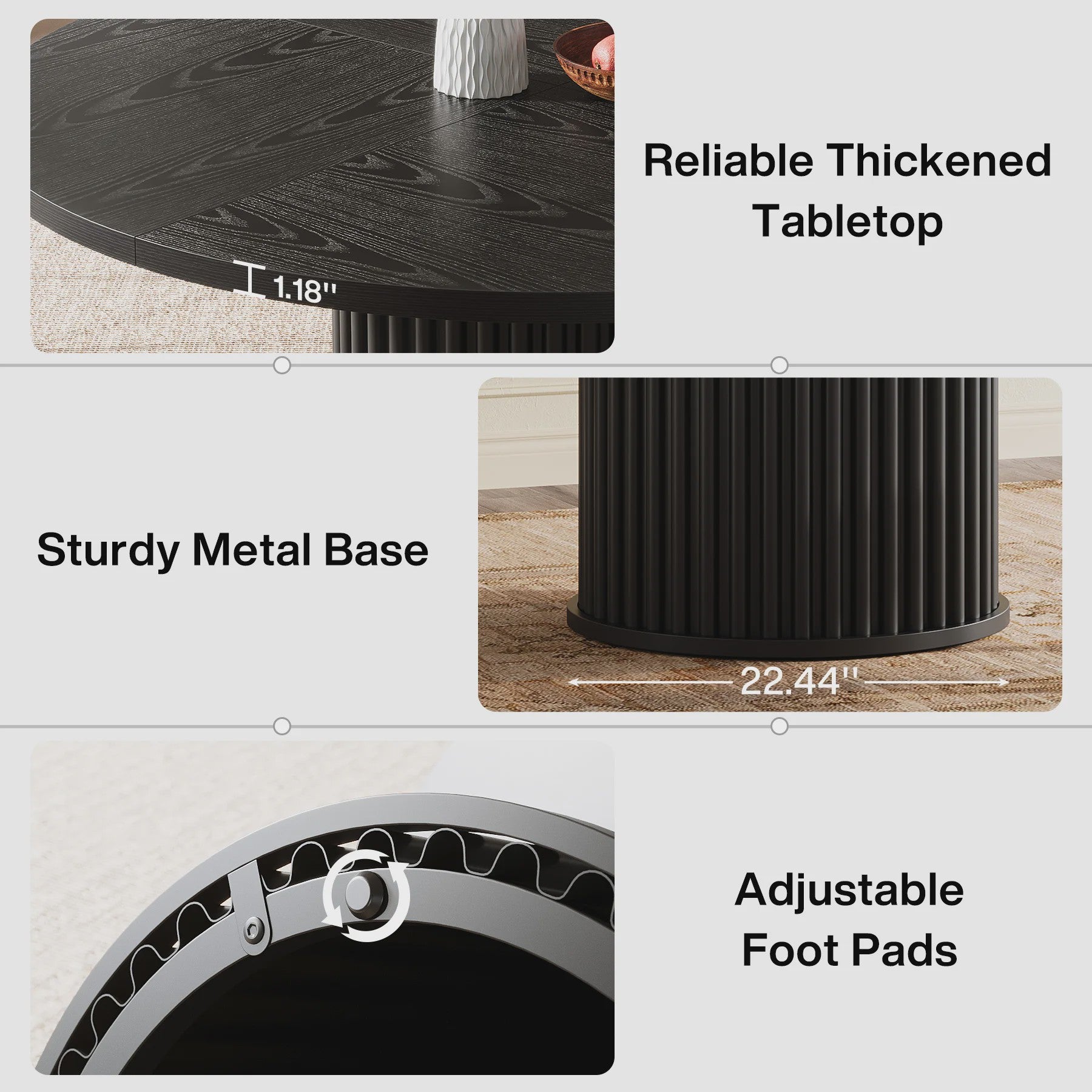 Zwarte Ronde Eettafel voor 4-6 Personen - 120 cm - Met Stijlvolle Gefineerde MDF & Metalen Onderstel
