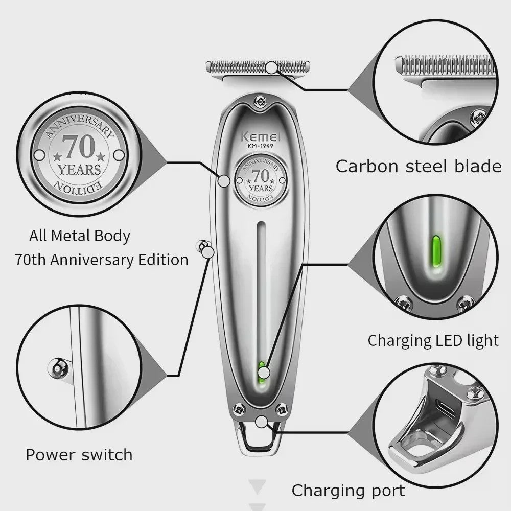 Kemei Professionele Metalen Trimmer KM-TX1/KM-2010/KM-1949 - Oplaadbaar met LED Display