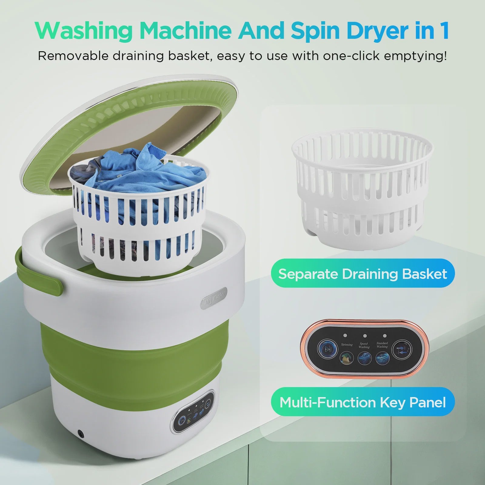 Mini Washing Machine 13 L Portable Washing Machine With Spinner, Travel Washing Machine With 3 Modes, Mobile Washing Machine