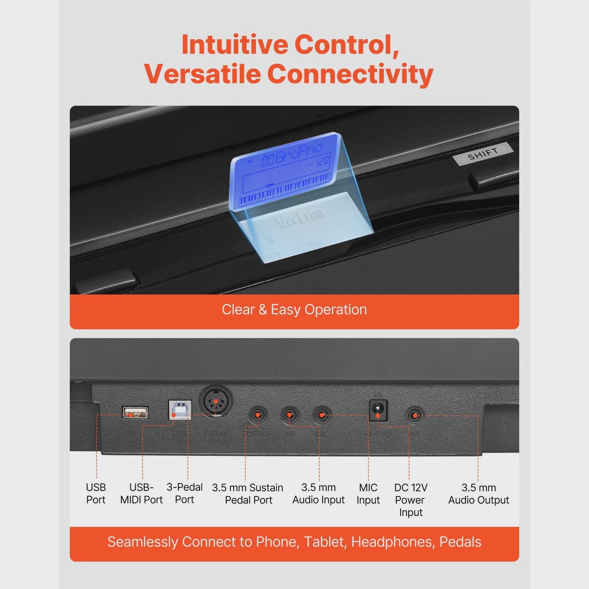 SucceBuy 88 Toetsen Digitaal Piano - Volledig Gewogen Toetsenbord met Draadloze Connectiviteit voor Beginners