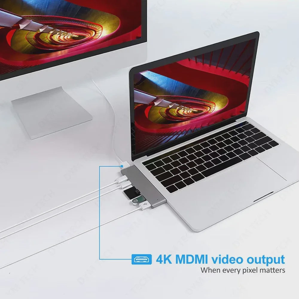 7-in-1 USB-C Hub met HDMI 4K, Thunderbolt 3, SD/TF Kaartlezer & Power Delivery voor MacBook