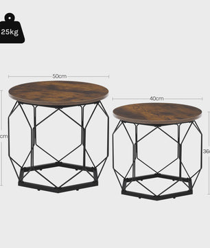 Set van 2 Ronde Bijzettafels met Opbergruimte en Metalen Frame - SediaXL
