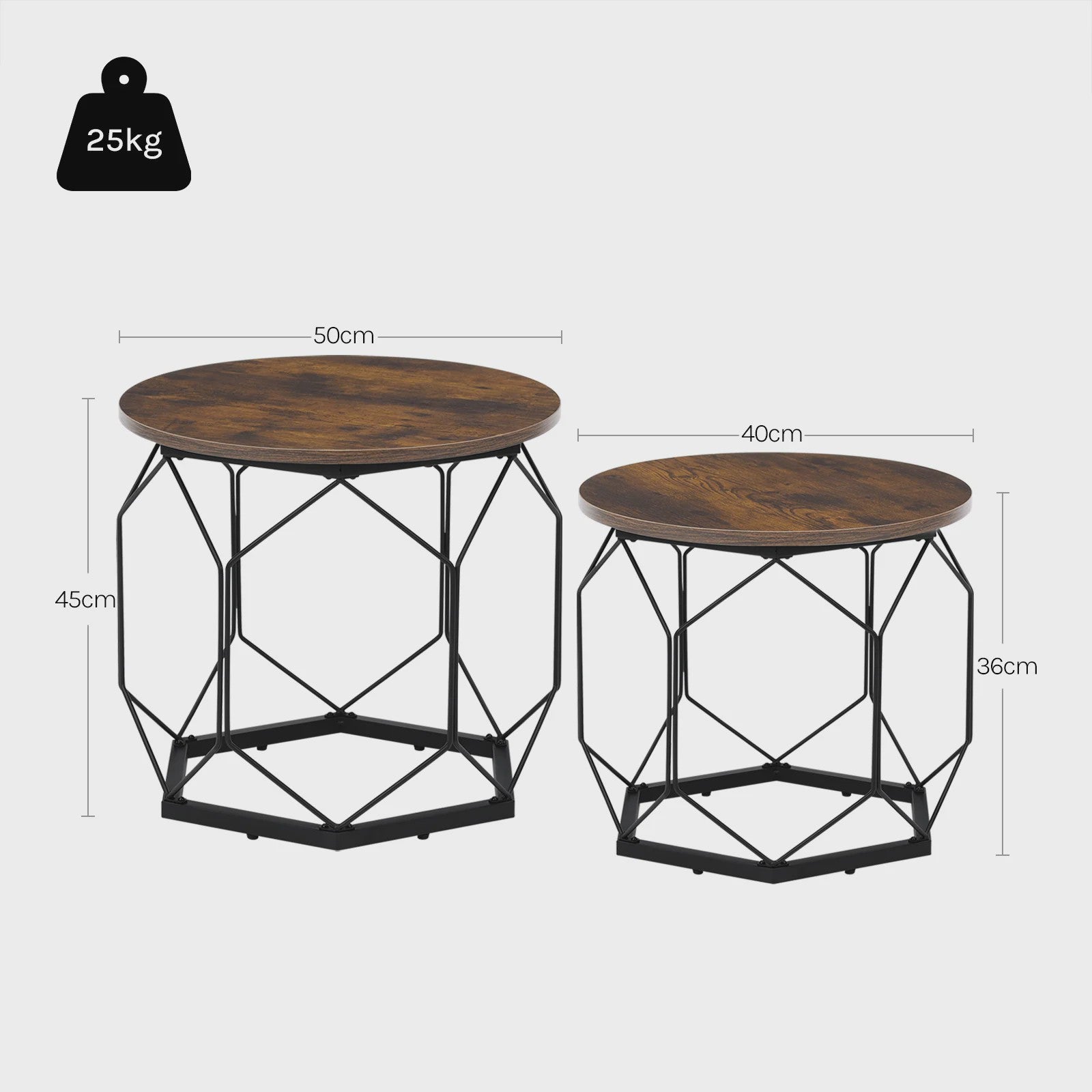 Set van 2 Ronde Bijzettafels met Opbergruimte en Metalen Frame - SediaXL