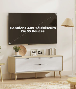 HOMCOM TV Meubel 120cm - Modern Wit & Eiken met Hoogglans Deuren en Laden