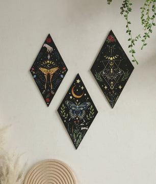 Unieke Houten Wanddecoratie Ruit Vlinder Maan Ster - Scandinavische Stijl