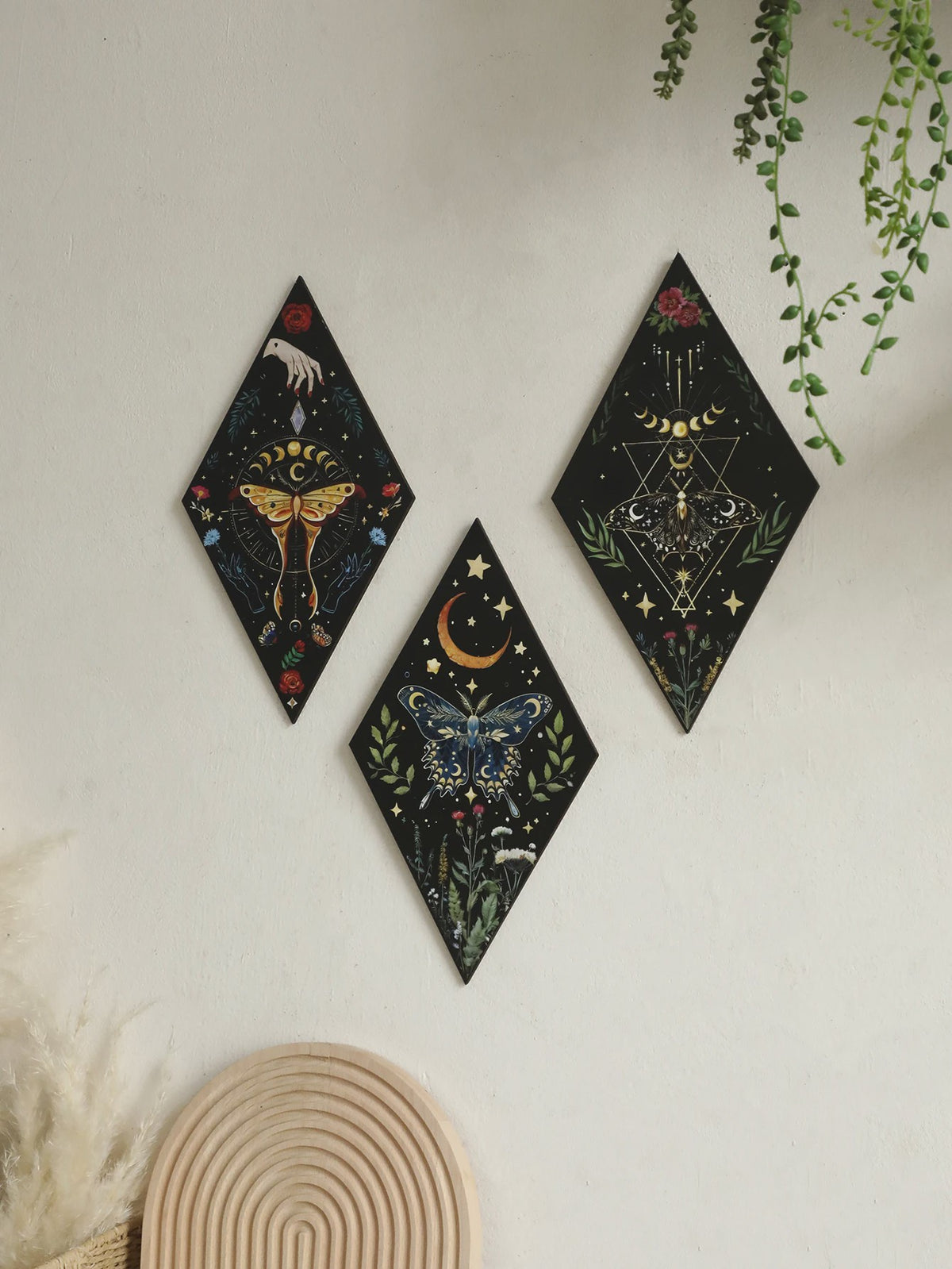 Unieke Houten Wanddecoratie Ruit Vlinder Maan Ster - Scandinavische Stijl