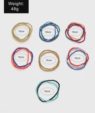 Set van 7 Elastische Rijstkorrel Armbanden - Handgeweven Kleurverloop & Dopamine Stijl