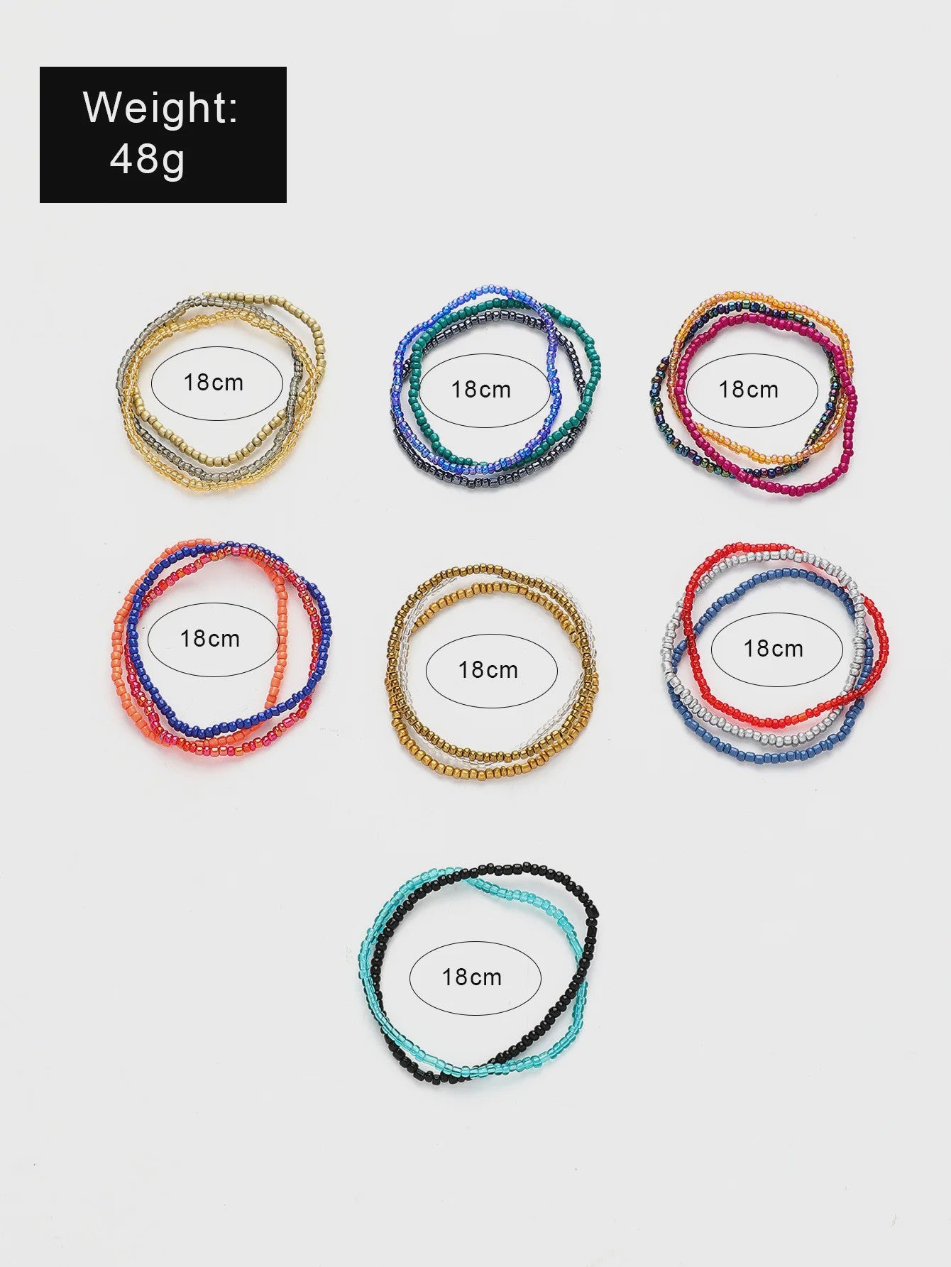 Set van 7 Elastische Rijstkorrel Armbanden - Handgeweven Kleurverloop & Dopamine Stijl