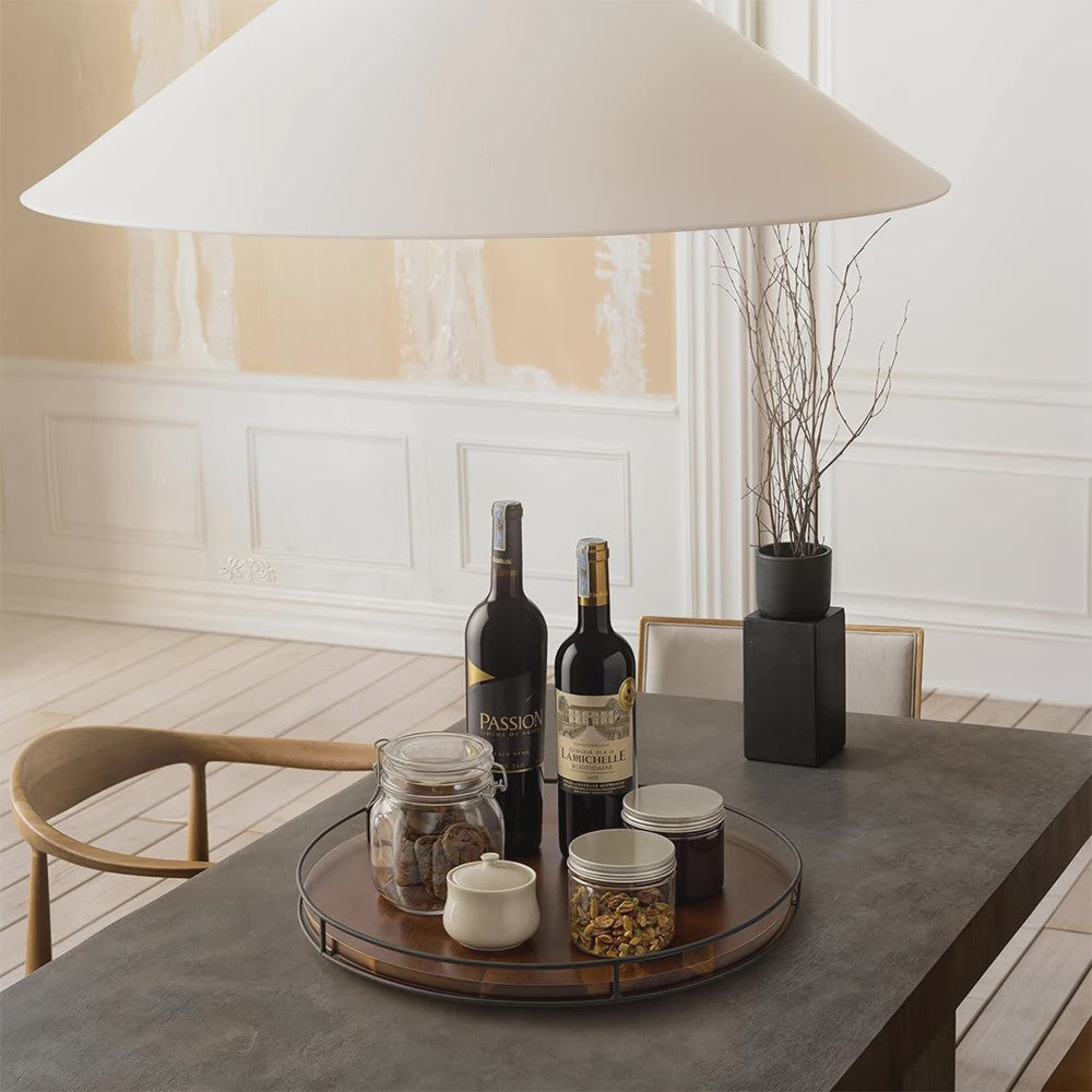 Draaibare Acacia Houten Serveerschaal met Metalen Rand - Keuken Organizer