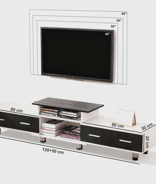 Uitschuifbaar TV Meubel 120-170 cm met 4 Lades, 3 Open Vakken en Metalen Frame