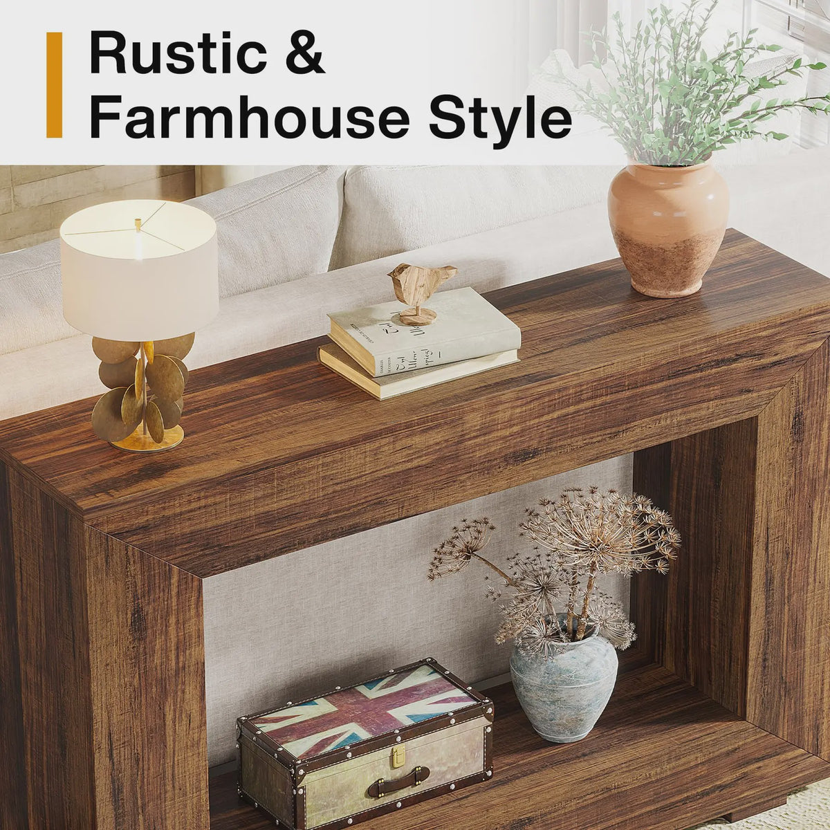 47 Inch Console Tafel met Opbergruimte - Landelijke en Industriële Stijl voor Hal en Woonkamer