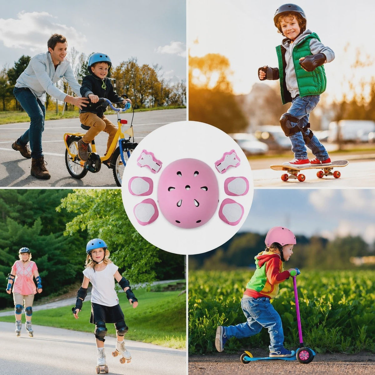Kinder Helm & Beschermers Set Roze - Verstelbaar voor Fiets, Skateboard, Scooter