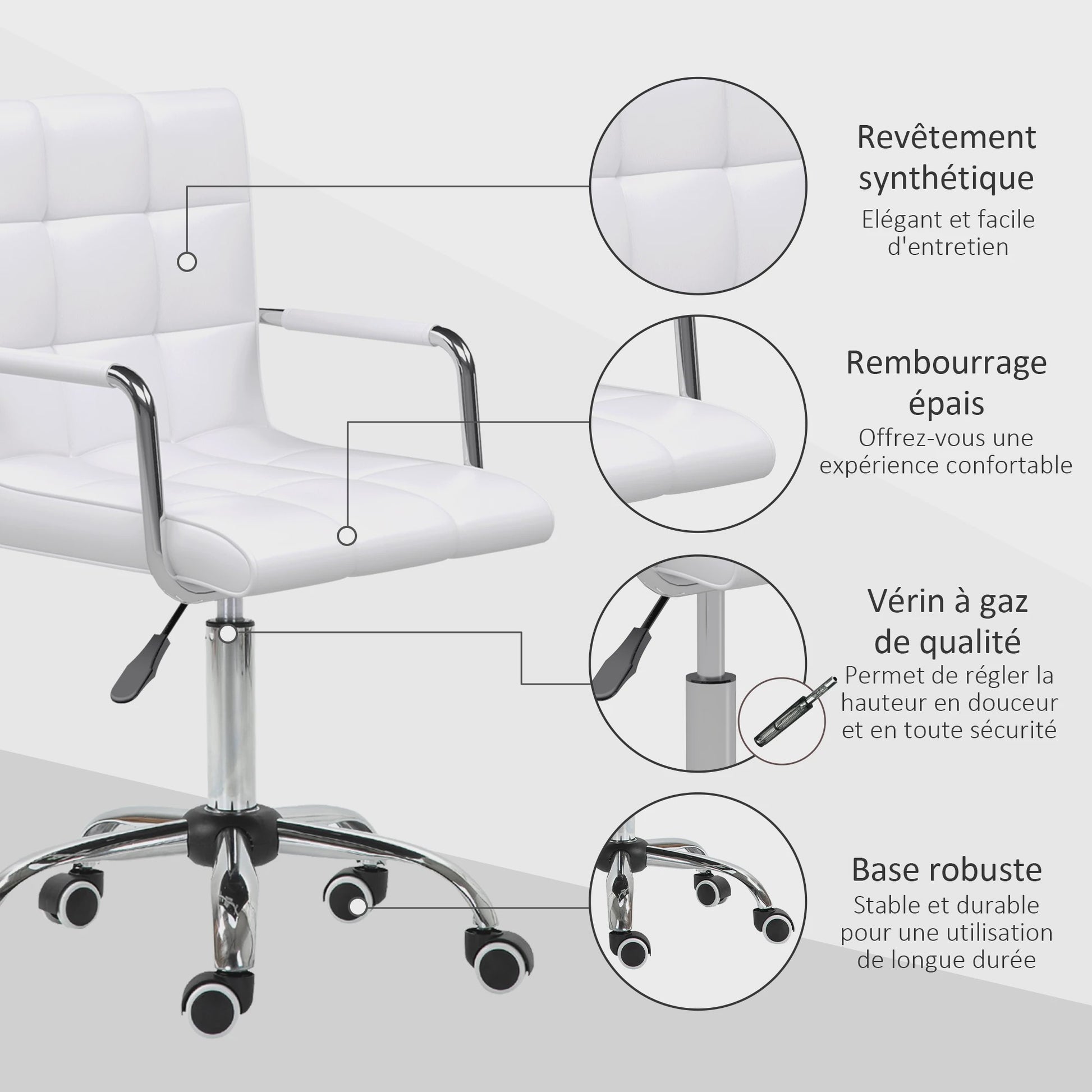 HOMCOM desk Chair armchair manager pivoting height adjustable white padding synthetic coating