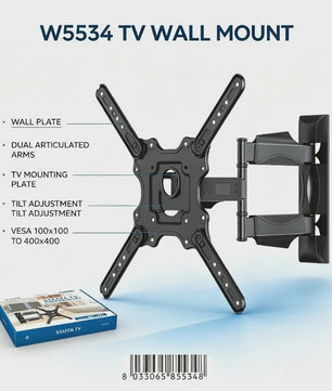 WETECH W5534 TV Muurbeugel - Dubbele Arm, Volledig Verstelbaar voor 32-60 Inch TV's, 32kg Draagvermogen, VESA 100-400mm