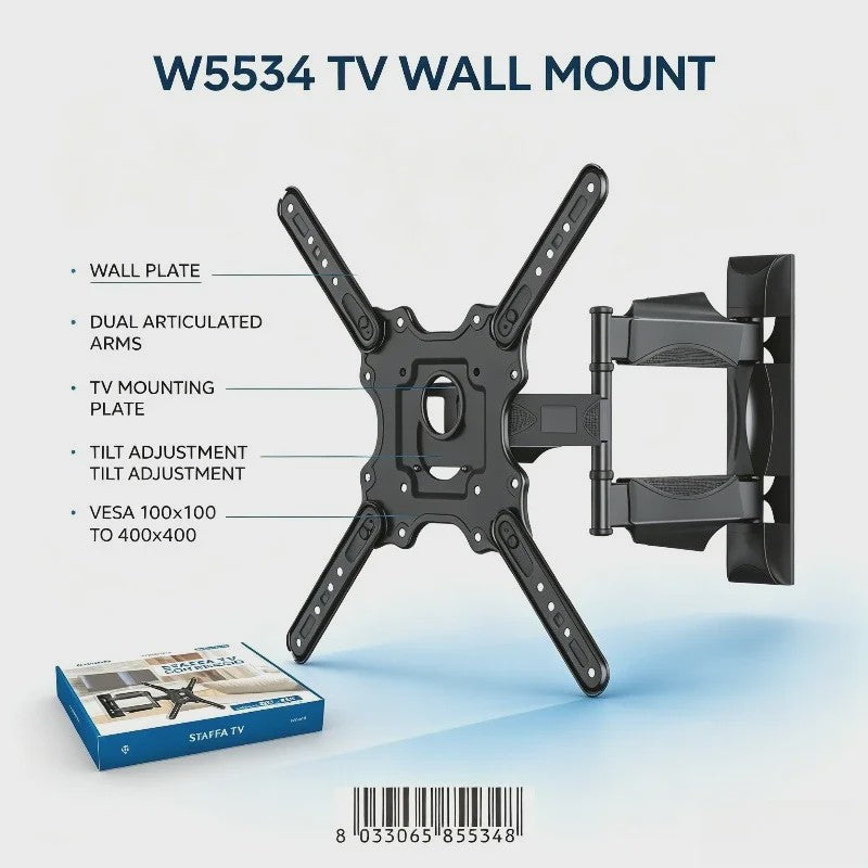 WETECH W5534 TV Muurbeugel - Dubbele Arm, Volledig Verstelbaar voor 32-60 Inch TV's, 32kg Draagvermogen, VESA 100-400mm