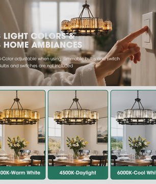 Luxe Vintage Kristallen Kroonluchter Rond - 30 inch, 8 Lampen - IJzeren Frame Hanglamp