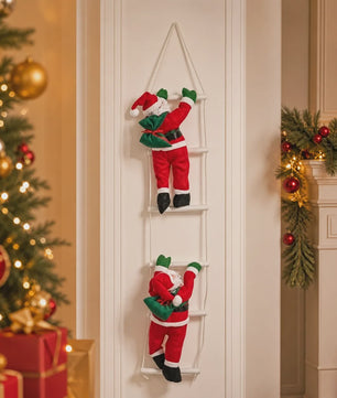 100cm Kerstman aan Ladder - Hangend Kerstdecoratie Ornament met Cadeauzak
