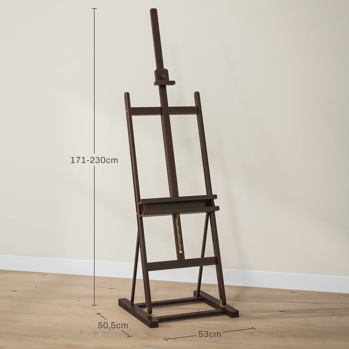 Vinsetto Houten Schildersezel - Verstelbare Hoogte 171-230cm, Kantelbaar tot 80°, Met Opbergvak