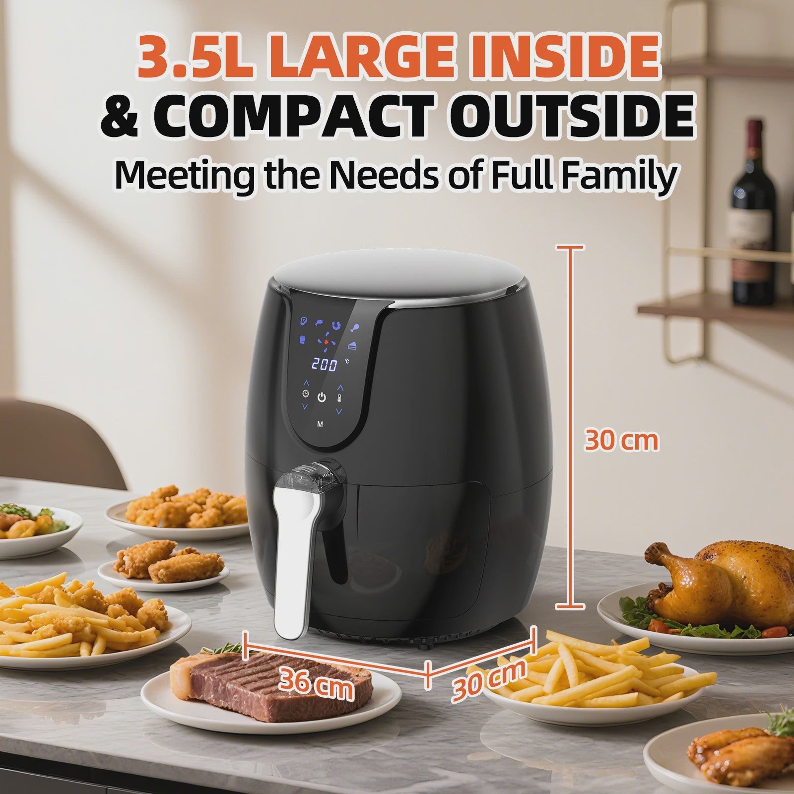 Airfryer 3.5L 1500W - 12 Programma's & Vaatwasserbestendig - Compact & Krachtig